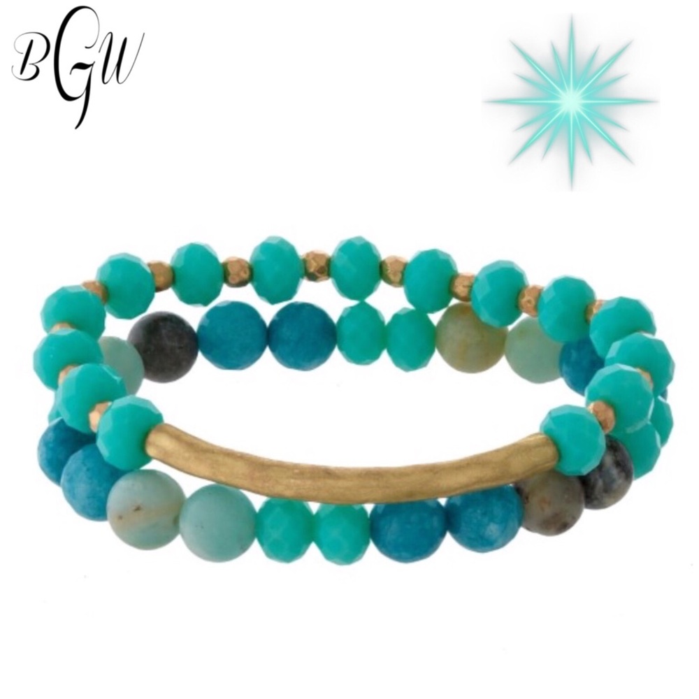 ❄️Stone Faceted Bead Gold Tone Bar - Picture 2 of 3